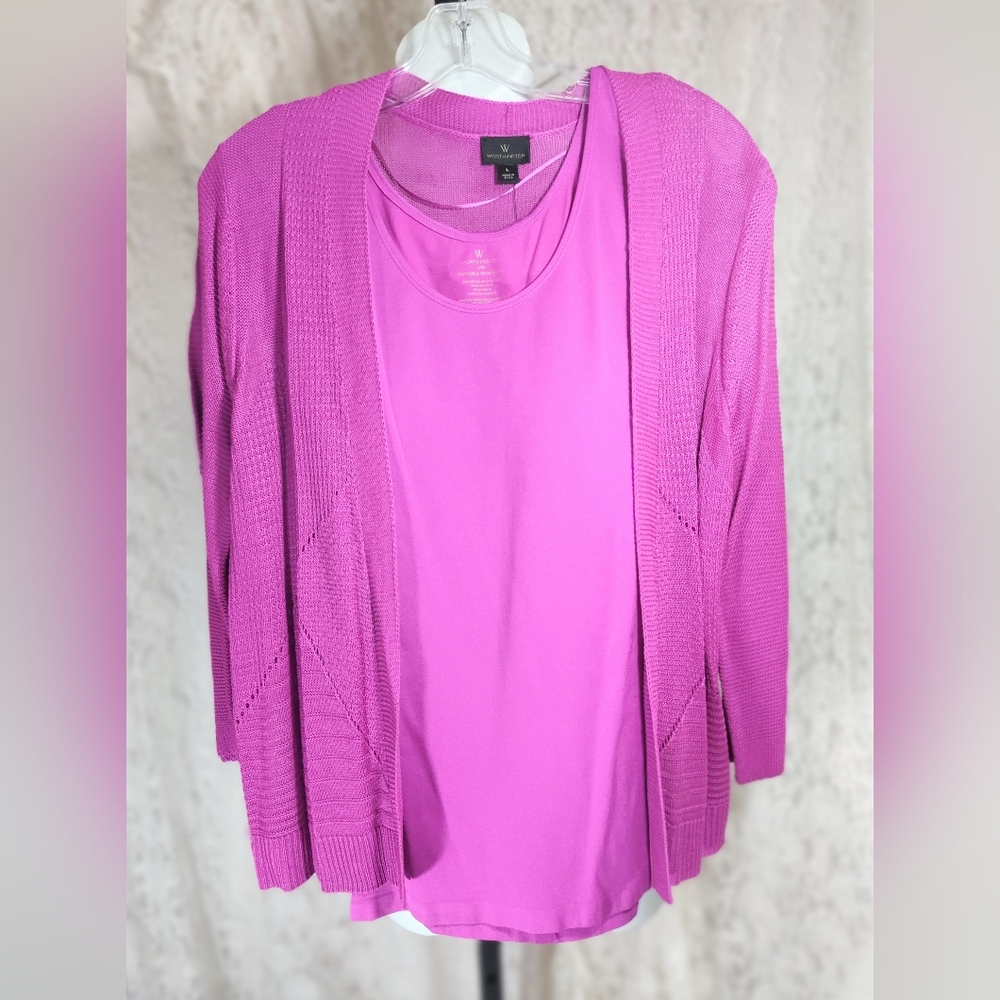 Worthington Vibrant Pink Cardigan Sweater And Tank Set